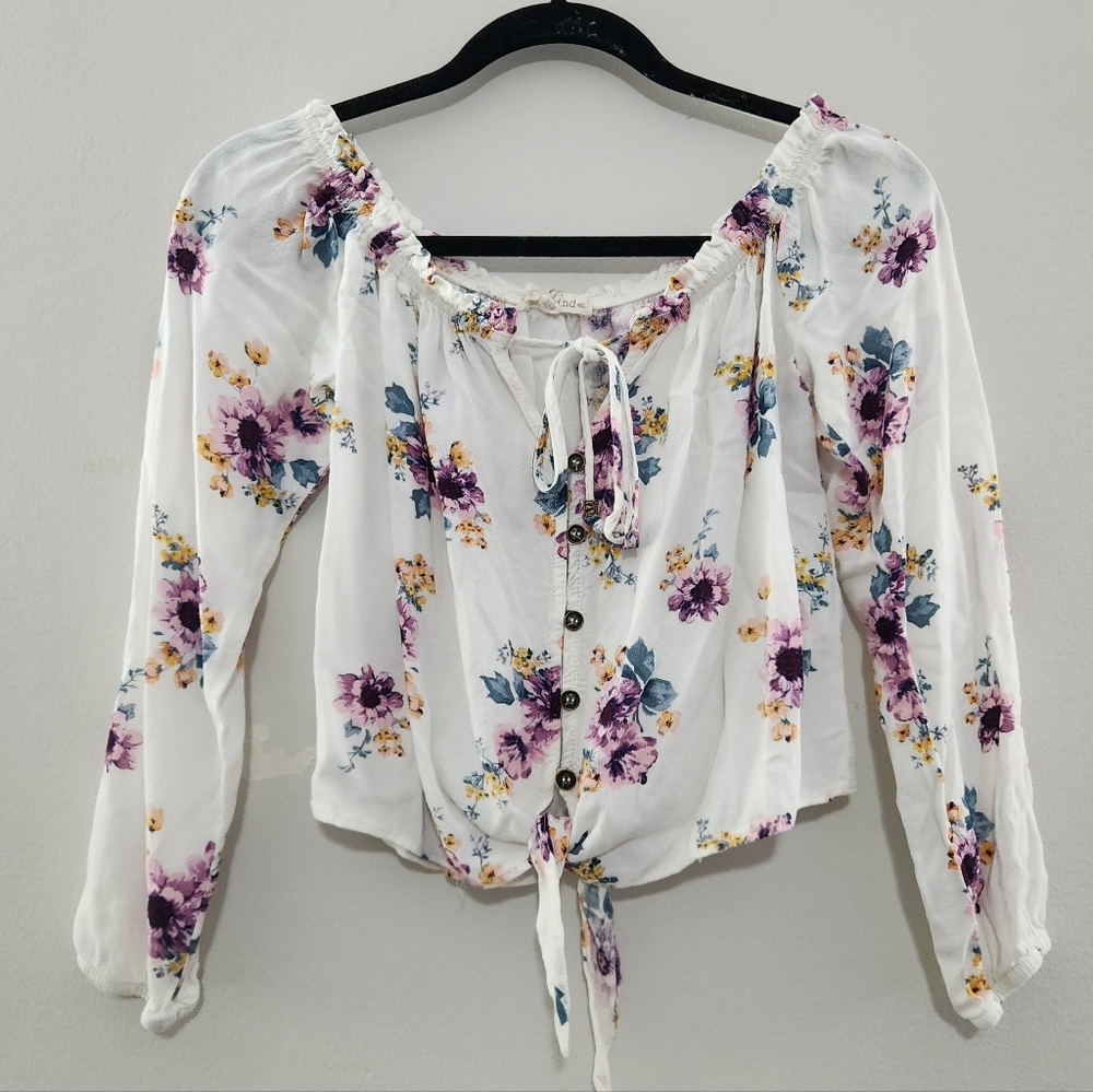 Rewind Purple Floral Off-Shoulder Cropped Blouse